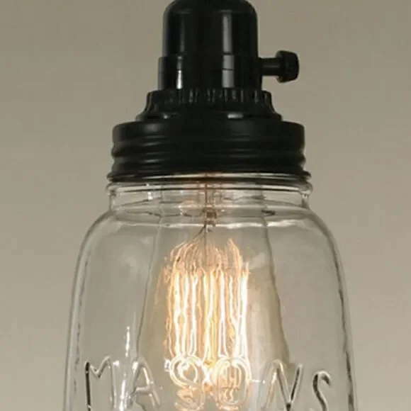 NEW Half Gallon Open Bottom Glass Mason Jar Pendant Lamp Country Light Steampunk - Picture 2 of 3
